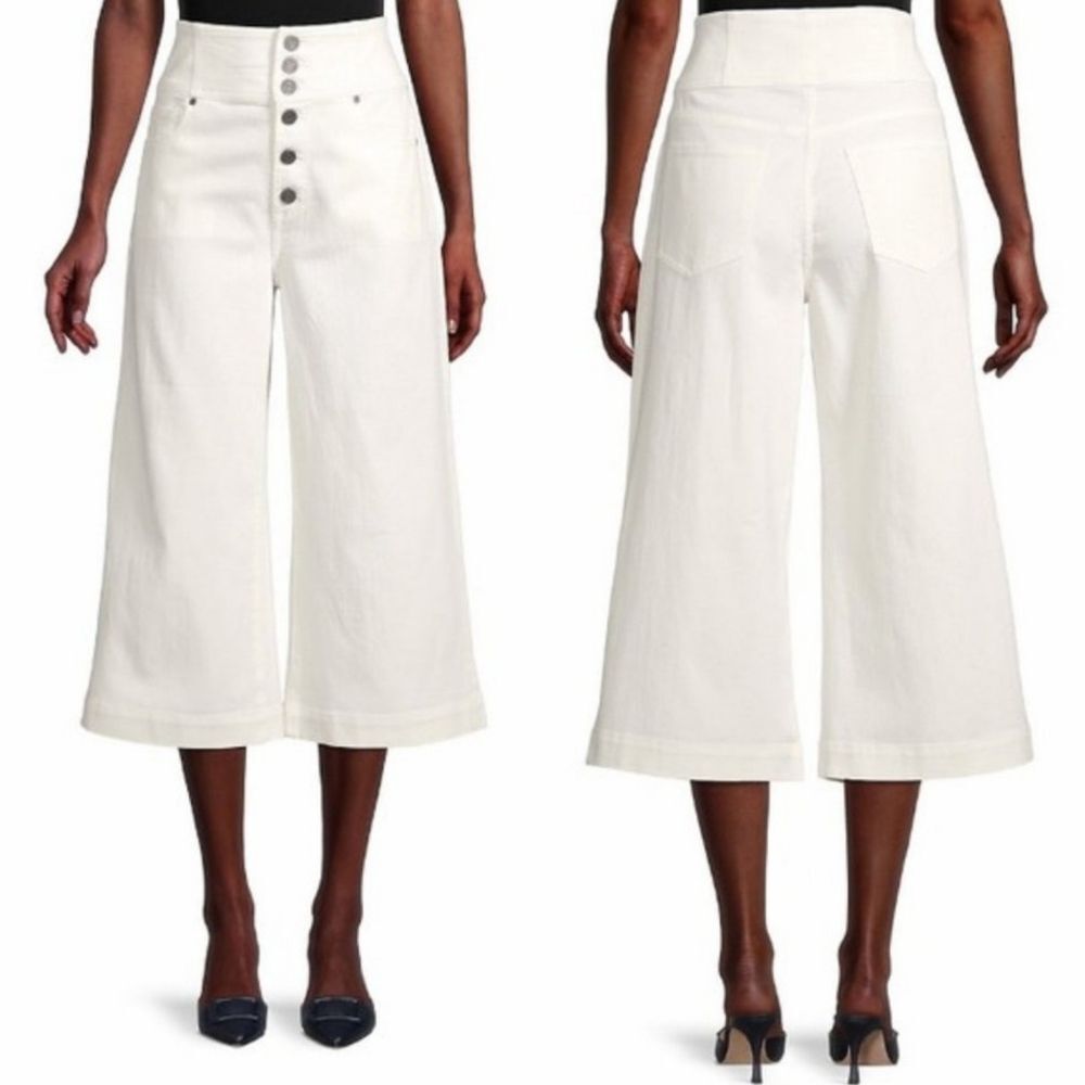 NWT Joie Desoray Wide Leg Button Fly Cropped Denim Jeans Size 34 Porcelain White